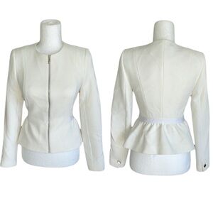 Ted Baker London Off White Textured Ribbon Detail Peplum Cropped Knit Blazer  XS